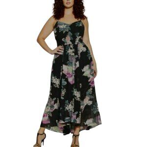 City Chic Maxi Mila Black Floral Adjustable Strap Maxi‎ Dress 12 New